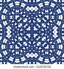 Antique azulejo tiles patchwork. Vector seamless pattern concept. Hand drawn design. Blue spain and portuguese decor for bags, smartphone cases, T-shirts, linens or scrapbooking.