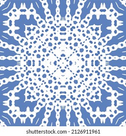 Antique azulejo tiles patchwork. Vector seamless pattern concept. Hand drawn design. Blue spain and portuguese decor for bags, smartphone cases, T-shirts, linens or scrapbooking.
