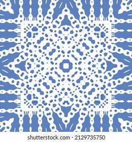 Antique azulejo tiles patchwork. Vector seamless pattern concept. Hand drawn design. Blue spain and portuguese decor for bags, smartphone cases, T-shirts, linens or scrapbooking.
