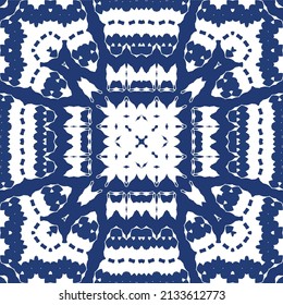 Antique azulejo tiles patchwork. Vector seamless pattern concept. Hand drawn design. Blue spain and portuguese decor for bags, smartphone cases, T-shirts, linens or scrapbooking.