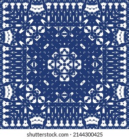 Antique azulejo tiles patchwork. Vector seamless pattern concept. Hand drawn design. Blue spain and portuguese decor for bags, smartphone cases, T-shirts, linens or scrapbooking.