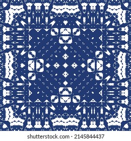 Antique azulejo tiles patchwork. Vector seamless pattern concept. Hand drawn design. Blue spain and portuguese decor for bags, smartphone cases, T-shirts, linens or scrapbooking.
