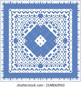 Antique azulejo tiles patchwork. Vector seamless pattern concept. Hand drawn design. Blue spain and portuguese decor for bags, smartphone cases, T-shirts, linens or scrapbooking.
