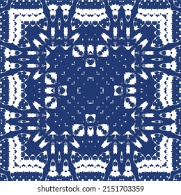 Antique azulejo tiles patchwork. Vector seamless pattern concept. Hand drawn design. Blue spain and portuguese decor for bags, smartphone cases, T-shirts, linens or scrapbooking.