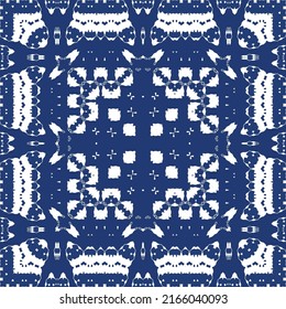 Antique azulejo tiles patchwork. Vector seamless pattern concept. Hand drawn design. Blue spain and portuguese decor for bags, smartphone cases, T-shirts, linens or scrapbooking.