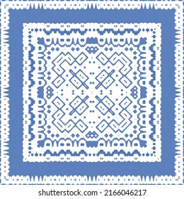 Antique azulejo tiles patchwork. Vector seamless pattern concept. Hand drawn design. Blue spain and portuguese decor for bags, smartphone cases, T-shirts, linens or scrapbooking.