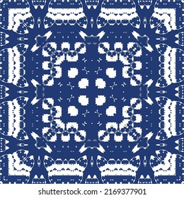 Antique azulejo tiles patchwork. Vector seamless pattern concept. Hand drawn design. Blue spain and portuguese decor for bags, smartphone cases, T-shirts, linens or scrapbooking.