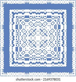 Antique azulejo tiles patchwork. Vector seamless pattern concept. Hand drawn design. Blue spain and portuguese decor for bags, smartphone cases, T-shirts, linens or scrapbooking.