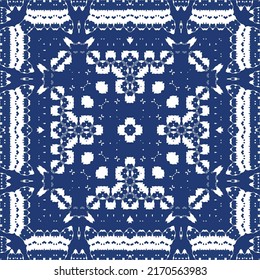 Antique azulejo tiles patchwork. Vector seamless pattern concept. Hand drawn design. Blue spain and portuguese decor for bags, smartphone cases, T-shirts, linens or scrapbooking.