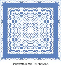 Antique azulejo tiles patchwork. Vector seamless pattern concept. Hand drawn design. Blue spain and portuguese decor for bags, smartphone cases, T-shirts, linens or scrapbooking.