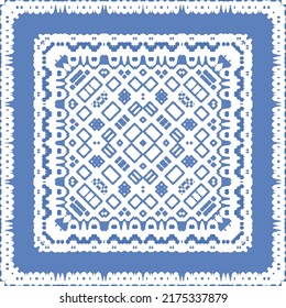 Antique azulejo tiles patchwork. Vector seamless pattern concept. Hand drawn design. Blue spain and portuguese decor for bags, smartphone cases, T-shirts, linens or scrapbooking.