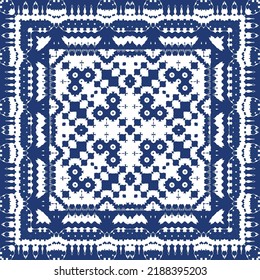 Antique azulejo tiles patchwork. Vector seamless pattern concept. Hand drawn design. Blue spain and portuguese decor for bags, smartphone cases, T-shirts, linens or scrapbooking.