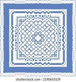 Antique azulejo tiles patchwork. Vector seamless pattern concept. Hand drawn design. Blue spain and portuguese decor for bags, smartphone cases, T-shirts, linens or scrapbooking.