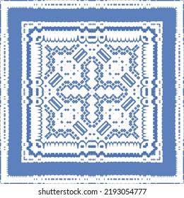 Antique azulejo tiles patchwork. Vector seamless pattern concept. Hand drawn design. Blue spain and portuguese decor for bags, smartphone cases, T-shirts, linens or scrapbooking.