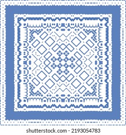 Antique azulejo tiles patchwork. Vector seamless pattern concept. Hand drawn design. Blue spain and portuguese decor for bags, smartphone cases, T-shirts, linens or scrapbooking.