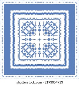 Antique azulejo tiles patchwork. Vector seamless pattern concept. Hand drawn design. Blue spain and portuguese decor for bags, smartphone cases, T-shirts, linens or scrapbooking.