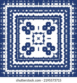 Antique azulejo tiles patchwork. Vector seamless pattern concept. Hand drawn design. Blue spain and portuguese decor for bags, smartphone cases, T-shirts, linens or scrapbooking.