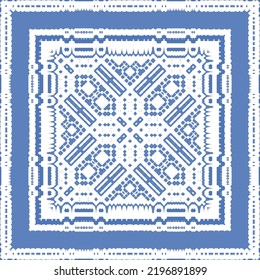 Antique azulejo tiles patchwork. Vector seamless pattern concept. Hand drawn design. Blue spain and portuguese decor for bags, smartphone cases, T-shirts, linens or scrapbooking.