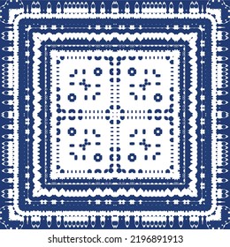 Antique azulejo tiles patchwork. Vector seamless pattern concept. Hand drawn design. Blue spain and portuguese decor for bags, smartphone cases, T-shirts, linens or scrapbooking.
