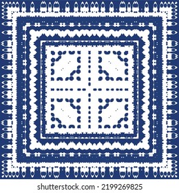 Antique azulejo tiles patchwork. Vector seamless pattern concept. Hand drawn design. Blue spain and portuguese decor for bags, smartphone cases, T-shirts, linens or scrapbooking.