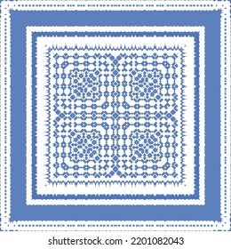 Antique azulejo tiles patchwork. Vector seamless pattern concept. Hand drawn design. Blue spain and portuguese decor for bags, smartphone cases, T-shirts, linens or scrapbooking.
