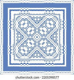 Antique azulejo tiles patchwork. Vector seamless pattern concept. Hand drawn design. Blue spain and portuguese decor for bags, smartphone cases, T-shirts, linens or scrapbooking.
