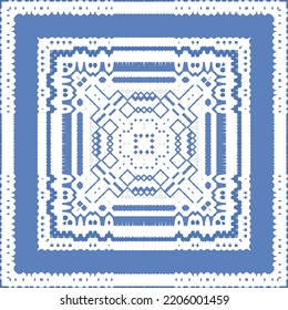 Antique azulejo tiles patchwork. Vector seamless pattern concept. Hand drawn design. Blue spain and portuguese decor for bags, smartphone cases, T-shirts, linens or scrapbooking.