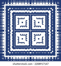 Antique azulejo tiles patchwork. Vector seamless pattern concept. Hand drawn design. Blue spain and portuguese decor for bags, smartphone cases, T-shirts, linens or scrapbooking.