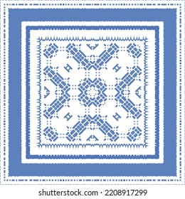 Antique azulejo tiles patchwork. Vector seamless pattern concept. Hand drawn design. Blue spain and portuguese decor for bags, smartphone cases, T-shirts, linens or scrapbooking.