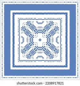 Antique azulejo tiles patchwork. Vector seamless pattern concept. Hand drawn design. Blue spain and portuguese decor for bags, smartphone cases, T-shirts, linens or scrapbooking.