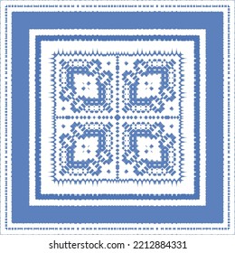 Antique azulejo tiles patchwork. Vector seamless pattern concept. Hand drawn design. Blue spain and portuguese decor for bags, smartphone cases, T-shirts, linens or scrapbooking.