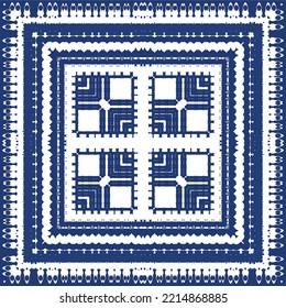 Antique azulejo tiles patchwork. Vector seamless pattern concept. Hand drawn design. Blue spain and portuguese decor for bags, smartphone cases, T-shirts, linens or scrapbooking.
