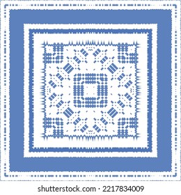 Antique azulejo tiles patchwork. Vector seamless pattern concept. Hand drawn design. Blue spain and portuguese decor for bags, smartphone cases, T-shirts, linens or scrapbooking.
