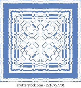 Antique azulejo tiles patchwork. Vector seamless pattern concept. Hand drawn design. Blue spain and portuguese decor for bags, smartphone cases, T-shirts, linens or scrapbooking.