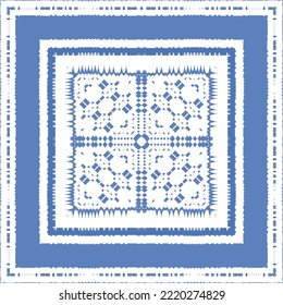 Antique azulejo tiles patchwork. Vector seamless pattern concept. Hand drawn design. Blue spain and portuguese decor for bags, smartphone cases, T-shirts, linens or scrapbooking.