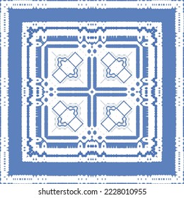 Antique azulejo tiles patchwork. Vector seamless pattern concept. Hand drawn design. Blue spain and portuguese decor for bags, smartphone cases, T-shirts, linens or scrapbooking.