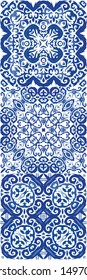 Antique azulejo tiles patchworks. Collection of vector seamless patterns. Bathroom design. Blue spain and portuguese decor for bags, smartphone cases, T-shirts, linens or scrapbooking.