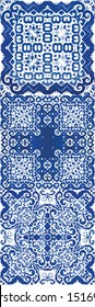 Antique azulejo tiles patchworks. Collection of vector seamless patterns. Geometric design. Blue spain and portuguese decor for bags, smartphone cases, T-shirts, linens or scrapbooking.