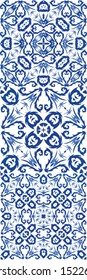 Antique azulejo tiles patchworks. Collection of vector seamless patterns. Creative design. Blue spain and portuguese decor for bags, smartphone cases, T-shirts, linens or scrapbooking.