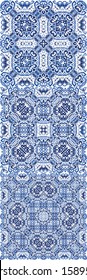 Antique azulejo tiles patchworks. Collection of vector seamless patterns. Stylish design. Blue spain and portuguese decor for bags, smartphone cases, T-shirts, linens or scrapbooking.