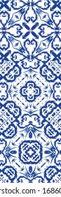 Antique azulejo tiles patchworks. Collection of vector seamless patterns. Kitchen design. Blue spain and portuguese decor for bags, smartphone cases, T-shirts, linens or scrapbooking.