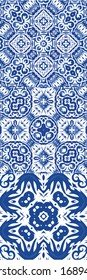 Antique azulejo tiles patchworks. Collection of vector seamless patterns. Graphic design. Blue spain and portuguese decor for bags, smartphone cases, T-shirts, linens or scrapbooking.