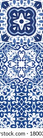 Antique azulejo tiles patchworks. Collection of vector seamless patterns. Bathroom design. Blue spain and portuguese decor for bags, smartphone cases, T-shirts, linens or scrapbooking.