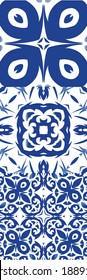 Antique azulejo tiles patchworks. Collection of vector seamless patterns. Hand drawn design. Blue spain and portuguese decor for bags, smartphone cases, T-shirts, linens or scrapbooking.