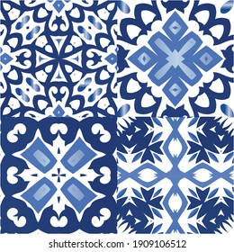 Azulejos antiguos. Colección de patrones sin fisuras vectoriales. Diseño creativo. España azul y decoración portuguesa para bolsas, estuches para smartphones, camisetas, ropa de cama o scrapbooking.