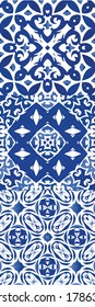 Antique azulejo tiles patchworks. Colored design. Collection of vector seamless patterns. Blue spain and portuguese decor for bags, smartphone cases, T-shirts, linens or scrapbooking.