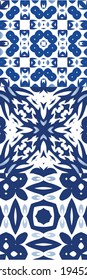 Antique azulejo tiles patchworks. Colored design. Kit of vector seamless patterns. Blue spain and portuguese decor for bags, smartphone cases, T-shirts, linens or scrapbooking.