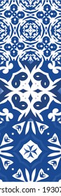 Antique azulejo tiles patchworks. Creative design. Collection of vector seamless patterns. Blue spain and portuguese decor for bags, smartphone cases, T-shirts, linens or scrapbooking.