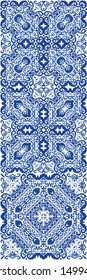 Antique azulejo tiles patchworks. Geometric design. Kit of vector seamless patterns. Blue spain and portuguese decor for bags, smartphone cases, T-shirts, linens or scrapbooking.