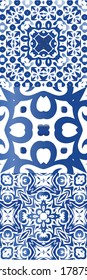 Antique azulejo tiles patchworks. Graphic design. Kit of vector seamless patterns. Blue spain and portuguese decor for bags, smartphone cases, T-shirts, linens or scrapbooking.